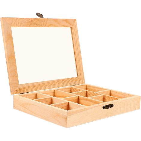 Boîte à bijoux en bois brut à compartiments, à monter soi-même, avec couvercle. (1/5)