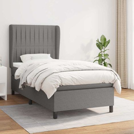 Cama box spring con colchón tela gris oscuro 90x190 cm (1/5)