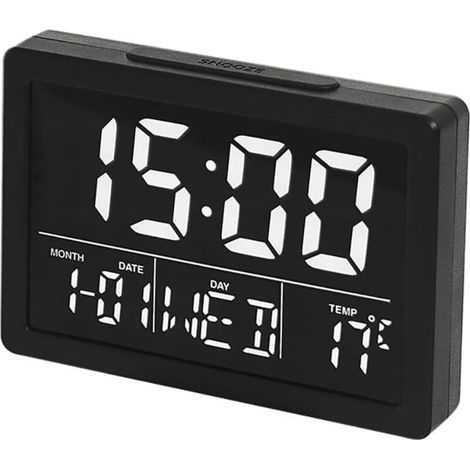 Digital Alarm Clock, éCran LCD Time Date Semaine Affichage De La Température 12/24H Fonction Snooze Luminosité Réglable 8 Sonneries pour Bureau à Domicile (Noir)