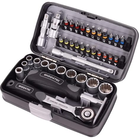 Juego de 38 mini llaves de carraca de grado industrial con manguito, juego de herramientas de ferretería con cabezal combinado. (1/5)