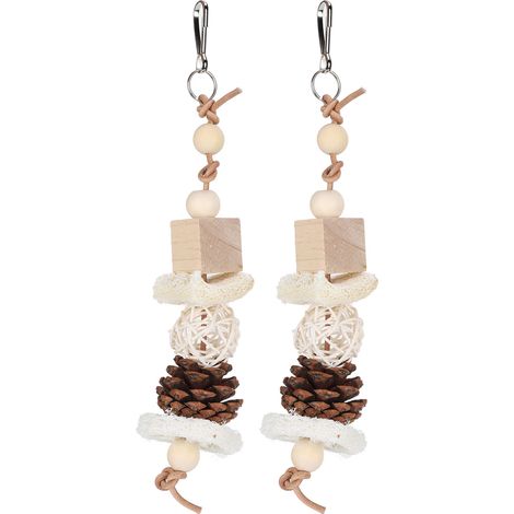 Lot de 2 jouets pour oiseaux de compagnie, perroquets et sepak takraw, en forme de pomme de pin, avec une peau artificielle et une corde non tachante. (1/5)