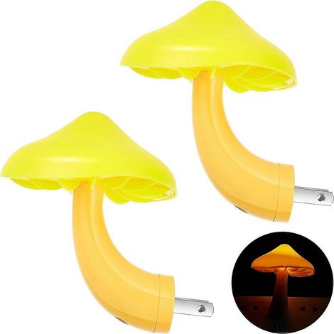 2 LED mushroom night lights, light control socket lights, yellow LED light induction night lights, mini magic mushroom bedside table lamp (yellow) (1/5)