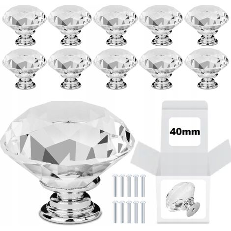 Pomello per maniglia di mobili 40 mm 10 pezzi Cristallo Argento Glamour (1/5)