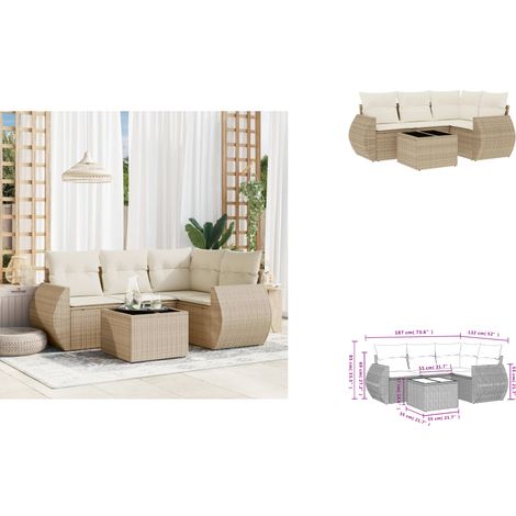 5-tlg. Garten-Sofagarnitur mit Kissen Beige Poly Rattan - Gartenmöbel Set - Outdoor Möbel - Rattan Gartenset - Lounge Set - Esstisch Set (1/3)