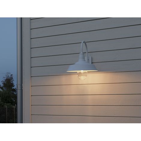 Retro LED Außenwandleuchte Höhe 42,5cm aus Stahl Weiß und Klarglas