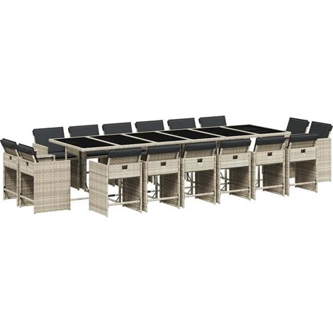 Maison Exclusive - 17-tlg. Garten-Essgruppe mit Kissen Hellgrau P