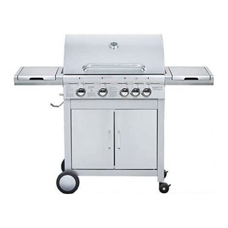 BARBECUE A GAS PIASTRA IN GHISA IN ACCIAIO INOX BBQ 4 FUOCHI CON COPERCHIO 37677 (1/5)