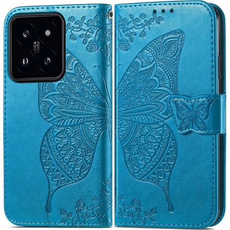 Funda tipo libro para Xiaomi 14T, mariposa, azul (1/5)