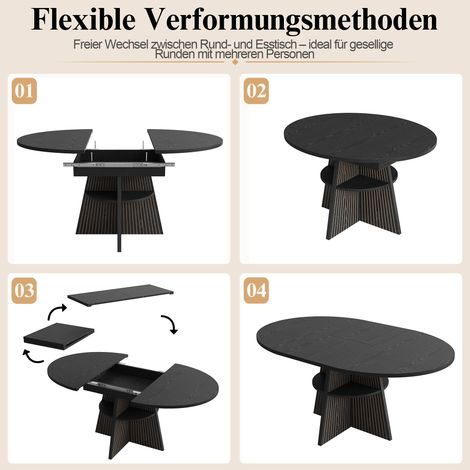 Table à manger extensible noire avec rangement ouvert, plateau épais et coins arrondis pour salon et salle à manger (1/5)