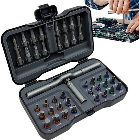 Tournevis à cliquet de poche, jeu d'embouts compact, outil pour espaces restreints avec revêtement robuste, accessoire indispensable pour les petits travaux, texture raffinée, 1 jeu (1/5)