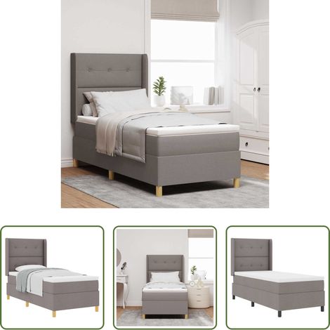 Matelas ferme -  Lit à ressorts avec matelas Taupe 100 x 200 cm tissu (1/5)