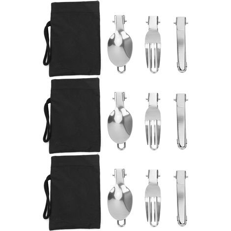 Lot portable 3 pièces couverts pliables inox cuillère fourchette couteau set pique-nique dîner (1/5)