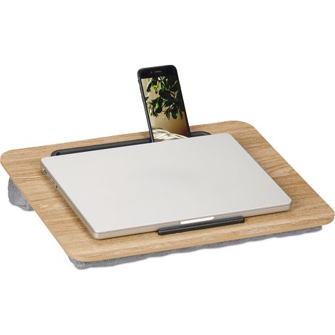 Relaxdays Laptop Bed Tray with Cushion, for Up to 16" Notebooks, Tablet Desk for Sofa with Mobile Phone Holder