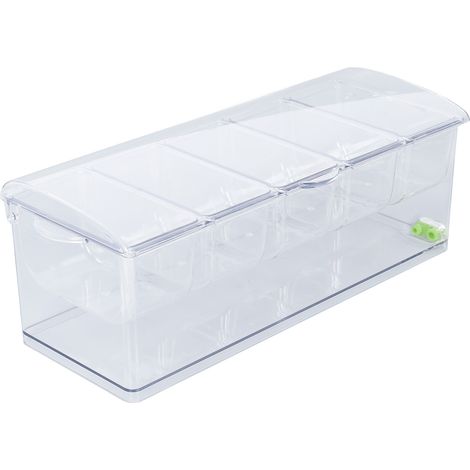 Contenitore per condimenti surgelati, contenitore in plastica, contenitore per alimenti freddi, contenitore trasparente per salse, vassoio da portata con coperchio, 5 scomparti. (1/5)