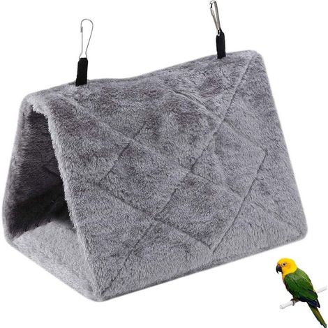 Peluche Oiseau Hamac Chaud Nid Hiver Chaud Bird Nest Maison Perroquet Hiver Chaud Hamac Cabane Pendaison de Peluche Suspendu Cage Tentes Lit pour Perruche Inséparable Canary Gris (M)-Fei Yu (1/5)