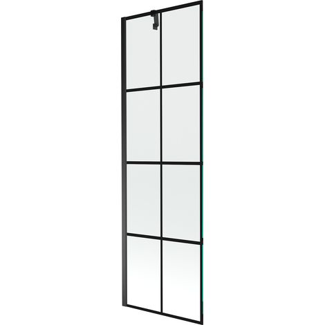 Mampara de Bañera 1 hoja Vidrio transparente, 60x150 cm, Perfil negro