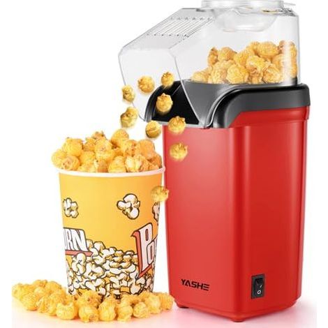 Machine à Pop Corn, 1200 W Machine à pop-corn à Air Chaud, Appareils à popcorn électrique, prêt en 2 Minutes, Sain et sans huile pour les soirées Cinéma, Rouge (1/5)