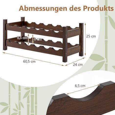 Cave à vin en bambou pour 12 bouteilles support 2 niveaux (1/4)