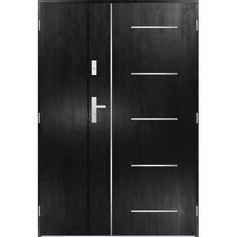 Porte d'entrée double CORTAZ 130x200 cm noir - Poignée et serrure : Sans - Poussant: Droit