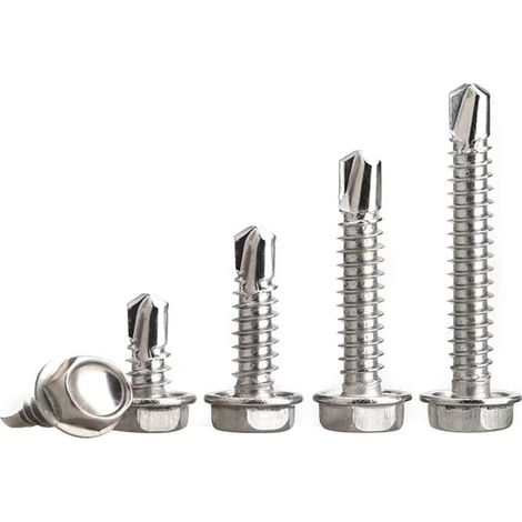 Vis à métaux autoforeuses et autotaraudeuses en acier inoxydable, tête hexagonale, M4,8 x 19 mm, lot de 20 pièces, pour tôles et profilés métalliques (1/5)