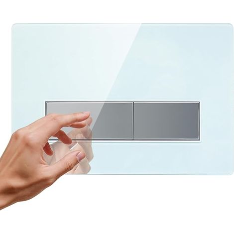 Plaque de Commande WC,en Matériau Verre trempé,Compatible avec Geberit, Séries Sigma, UP300 et UP320, avec Set de Leviers de Chasse et Cadre d'Installation,Dimensions 250×170mm(Blanc) (1/5)