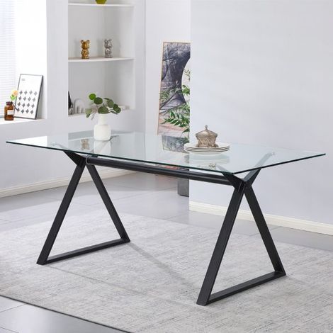 Tavolo fisso Skylar 150x90 cm. con piano in vetro temperato e gambe nere