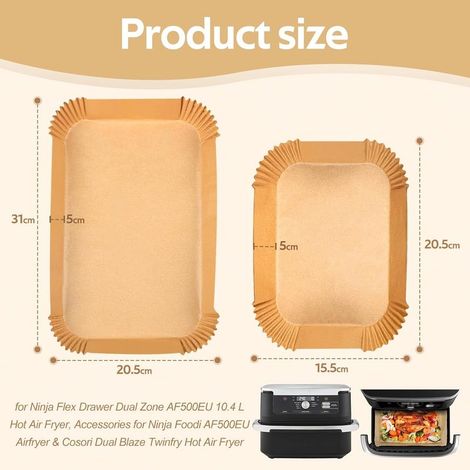 170PCS Papier Cuisson Air Fryer pour Ninja Foodi Flexdrawer AF500EU 10.4 L,Food-Grade BPA gratuit, Jetable Antiadhésive Sans Huile Papier Sulfurisé Accessoires pour 5.2L-10.4L Friteuse(170 Pièces) (1/4)