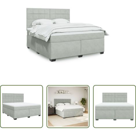 Matratze - Boxspringbett mit Matratze Hellgrau 180x200 cm Samt (1/5)