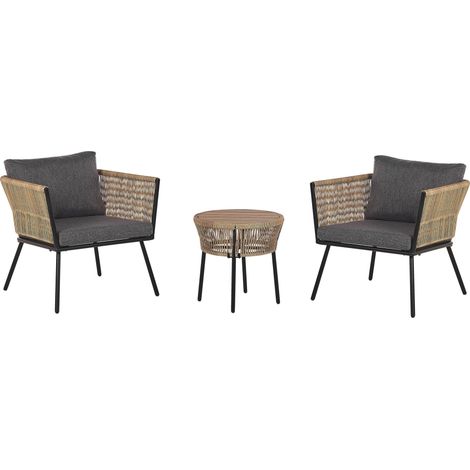 Bistro Set with Cushions GARGANO PE Rattan Light Brown (1/5)