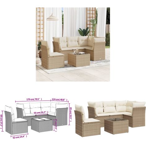 6-tlg. Garten-Sofagarnitur mit Kissen Beige Poly Rattan - Gartenmöbel - Esszimmerset - Lounge Set - Rattan Möbel - Outdoor Sofa - Home & Living (1/3)