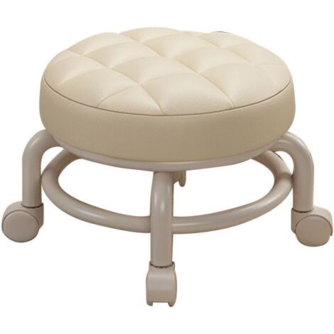 QORVA- Pouf roulant en mousse à mémoire de forme haute densité – Cuir PU imperméable – Roues silencieuses – Repose-pieds double couche – Beige (1/5)