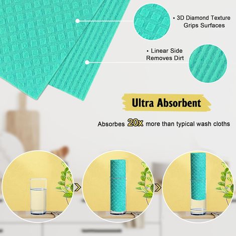 10 panni da cucina riutilizzabili - panni per piatti super assorbenti - panni per la pulizia in spugna di cellulosa - assortiti
