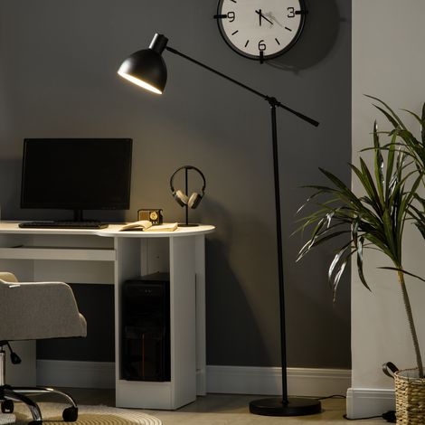 Stehlampe fürs Wohnzimmer, 40 W, höhenverstellbar, verstellbarer Schirm und Arm, Fußschalter, E27-Fassung, schwarz