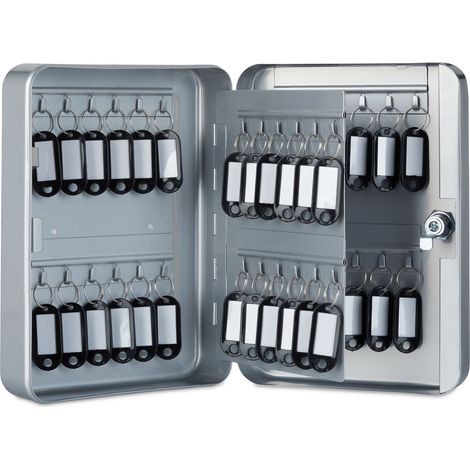 Relaxdays Portachiavi in Metallo, Richiudibile, 48 Ganci, Portachiavi incl., HLP 25x18x7,5 cm, Grigio (1/5)