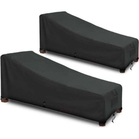 Housse de Chaise Longue Imperméable Housse Bain de Soleil Tissu Oxford 420D Noir (208x76x79/41cm)-2PCS (1/4)
