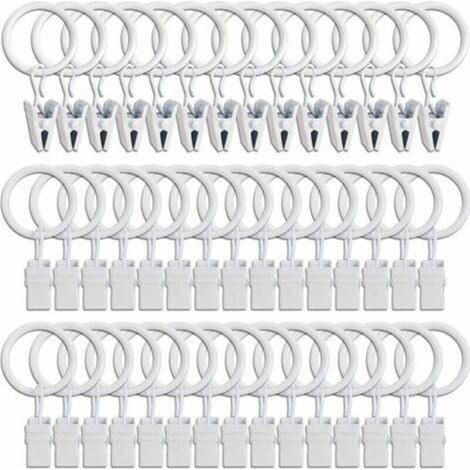 45PCS Anneaux à rideaux avec pinces - blanc, pinces à rideaux solides, crochets de fixation pour tringle de tension, crochets décoratifs pour rideaux et cadres de fenêtres à trou métallique I.D (1/5)
