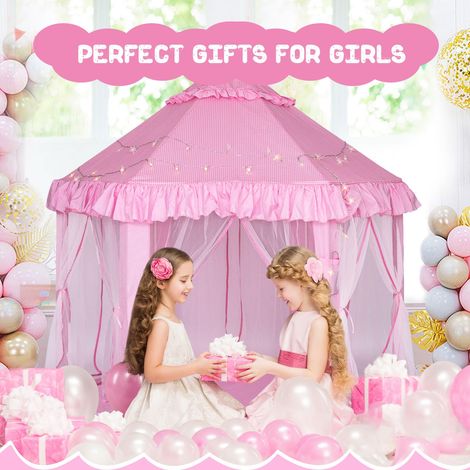 Tenda da gioco per ragazze - Grande castello da principessa, tenda da gioco pop-up per bambini, per interni ed esterni, con luci stellate, giocattoli, regali per bambine e ragazzi di 3, 4, 5, 6, 7, 8, (1/4)