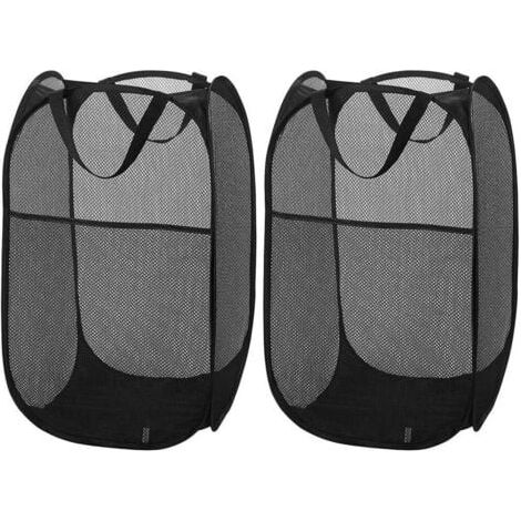 Paquet de 2 paniers à linge escamotables en filet, panier à linge pliable Poignées durables Portable facile à ouvrir et à plier [Noir] (1/5)