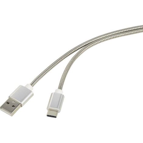 Câble USB USB 2.0 USB-A mâle, USB-C® mâle 0.50 m argent gaine de câble en acier inoxydable RF-4888674 X503361 (1/4)