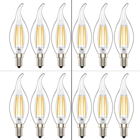 E14 LED Flame Bulb, Candle Shape, Warm White (2700K), 4W Equivalent to 40W Incandescent, Pack of 12 [Energy Class A+]
