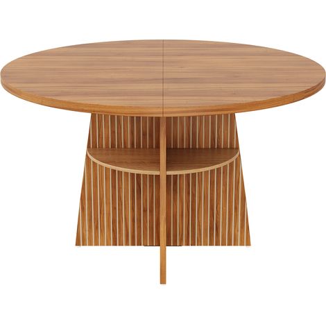 Runder ausziehbarer Esstisch 110-150x110x77,5 cm aus MDF in Walnussoptik (1/5)