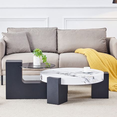 Mesas centro redondas 2 piezas MDF y cristal OKMYHOME (1/5)