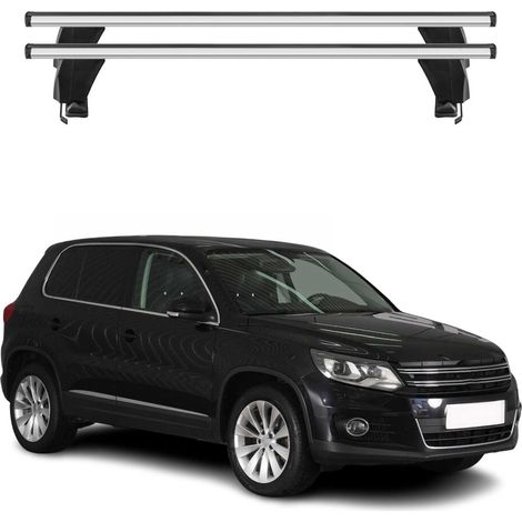OMAC Barres de toit transversales en aluminium pour VW Tiguan I 2007-2011 Pre-FL – Antivol – Rainure en T – Testées City Crash – Charge Max 50 kg Argent (1/4)