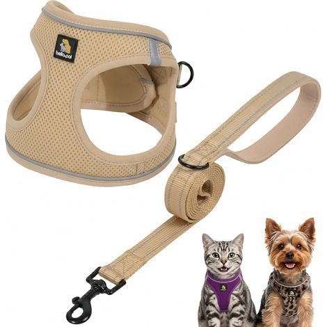 Harnais Anti-Traction pour Petit Chien et Chiot avec Laisse, Ajustable Sans Étranglement, Maille Aérée, Bande Réfléchissante, Kaki, Taille XXS (1/5)