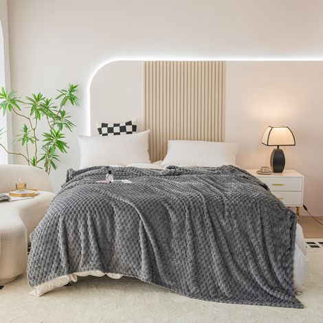 Plaid Couverture Polaire 150x200cm, Plaid Canape Jeté de Canapé, Couverture Canape Lit Microfibre Confortable Chaud et Doux, gris foncé