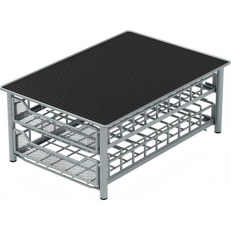 Boîte de rangement pour capsules, organiseur de dosettes de café type tiroir, métal double couche gris argenté (peut contenir 120 capsules Tassimo) (1/2)