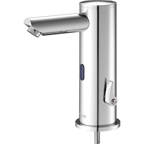 Robinet de lavabo sans contact avec détecteur de mouvement, mitigeur automatique, finition nickel brossé, compatible tuyau 9,5 mm. (1/5)