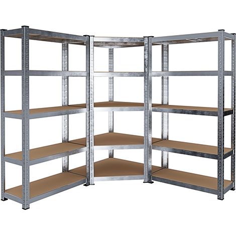 Sistema Di 3 Scaffali Metallo e MDF 1 Scaffale Angolare E 2 Scaffali Per Magazzino Alta Portata 15 Ripiani Totali Regolabili Scaffalatura Officina Garage Cantina Capannone da 2625 kg Design Modulare (1/5)