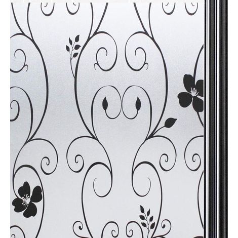 Film Fenetre Anti Regard Adhesif pour Vitre Brise Vue Fenetre Film pour Vitre Film Electrostatique Vitre Film Opaque Vitrage Film décoratif pour fenêtre, Anti-UV 44.3 x 200 cm, Fleur Noir (1/4)