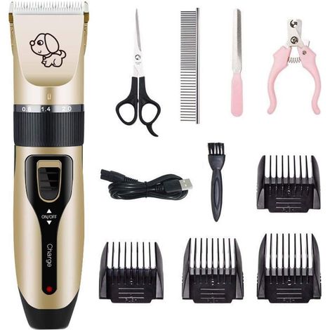 Tondeuse électrique Bowong pour chien - Sans fil - Faible bruit - Rechargeable - Kit de toilettage - Avec 4 guides de peigne - Ciseaux pour chiens, chats et autres animaux (1/5)